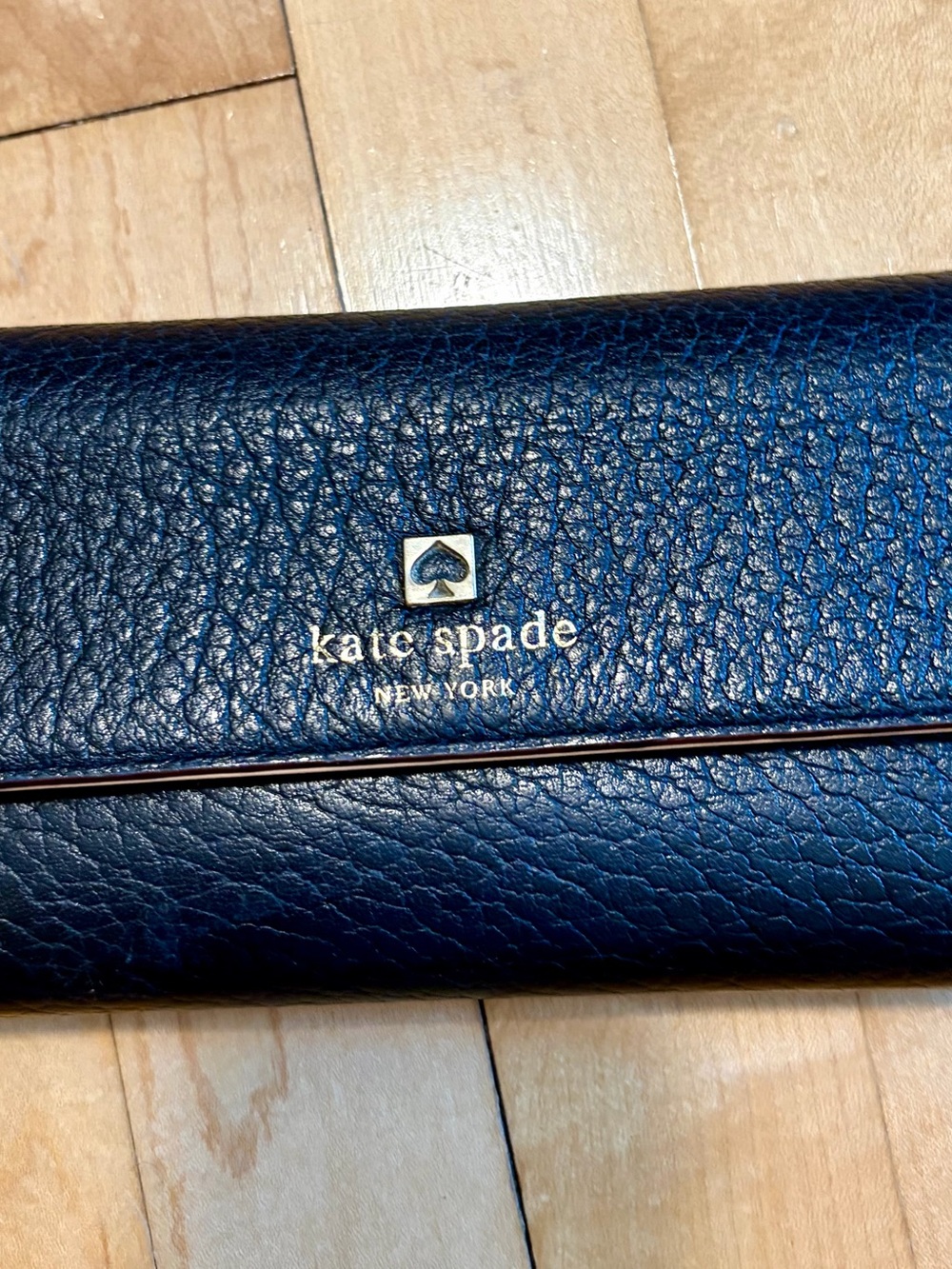 kate spade Beige Leather Continental Wallet with Striped ID Window